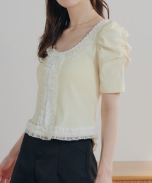 ECREL（エクレール）の「フラワーレースリブトップス（Tシャツ/カットソー）」