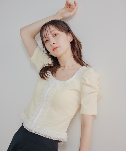 レア✨PLEATSPLEASE✨アップル アンサンブル トップス フルーツ チュール刺繍ラッフルドレス | ドレス | Apuweiser-riche