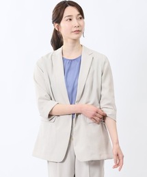 m.f.editorial（エムエフエディトリアル）の「【麻調合繊素材】m.f.エディトリアル レディース タンブラーブッチャー 7分袖ジャケット(セットアップ可能)（スーツジャケット）」
