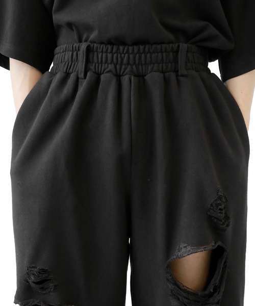 minsobi（ミンソビ）の「ダメージデザインワイドスウェットパンツ（スウェットパンツ・メンズ・ブラック/グレー・FREE）」の13枚目の写真