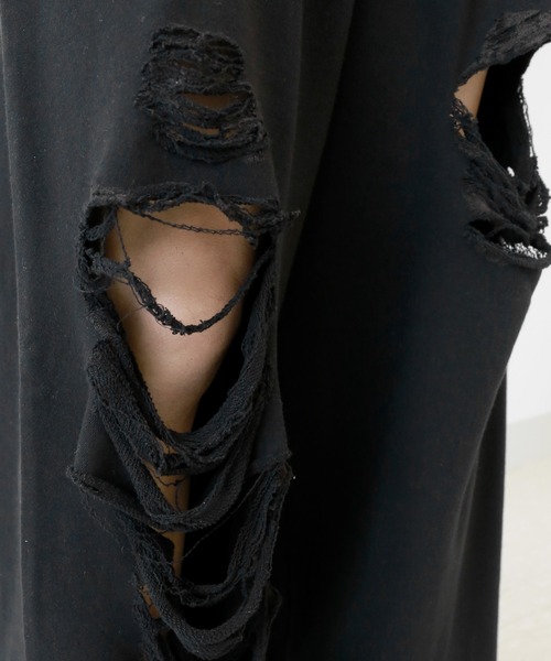 minsobi（ミンソビ）の「ダメージデザインワイドスウェットパンツ（スウェットパンツ・メンズ・ブラック/グレー・FREE）」の14枚目の写真