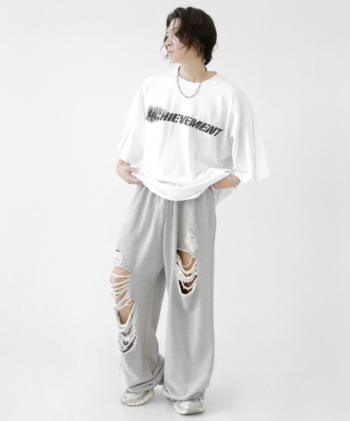 minsobi（ミンソビ）の「ダメージデザインワイドスウェットパンツ（スウェットパンツ・メンズ・ブラック/グレー・FREE）」の19枚目の写真