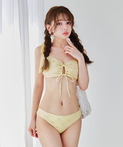 ビジューギャザーフロントリボンビキニ 2点セット【ビキニ】【水着