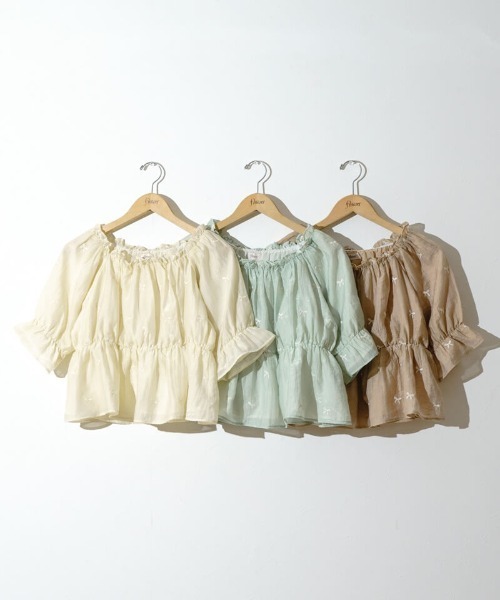 flower（フラワー）の「パーリーリボンブラウス（シャツ/ブラウス・レディース・ベージュ/ミント/アイボリー・FREE）」の5枚目の写真