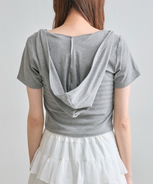 OLIVE des OLIVE（オリーブデオリーブ）の「フードドッキングトップス（Tシャツ/カットソー・レディース・ブラウン/ネイビー/オフホワイト/チャコールグレー・FREE）」の7枚目の写真