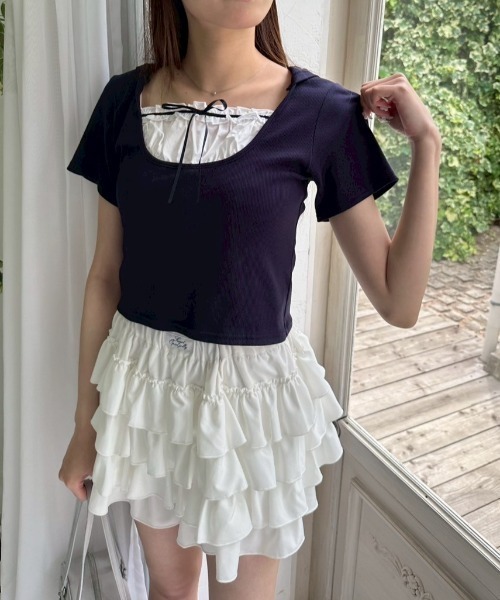 OLIVE des OLIVE（オリーブデオリーブ）の「フードドッキングトップス（Tシャツ/カットソー・レディース・ブラウン/ネイビー/オフホワイト/チャコールグレー・FREE）」の16枚目の写真