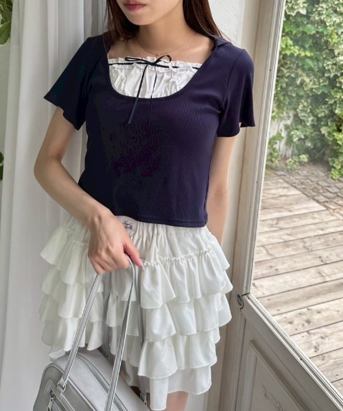 OLIVE des OLIVE（オリーブデオリーブ）の「フードドッキングトップス（Tシャツ/カットソー・レディース・ブラウン/ネイビー/オフホワイト/チャコールグレー・FREE）」の15枚目の写真