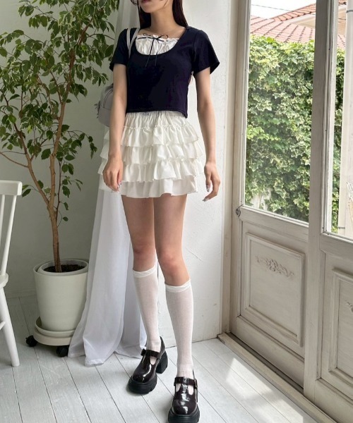 OLIVE des OLIVE（オリーブデオリーブ）の「フードドッキングトップス（Tシャツ/カットソー・レディース・ブラウン/ネイビー/オフホワイト/チャコールグレー・FREE）」の12枚目の写真