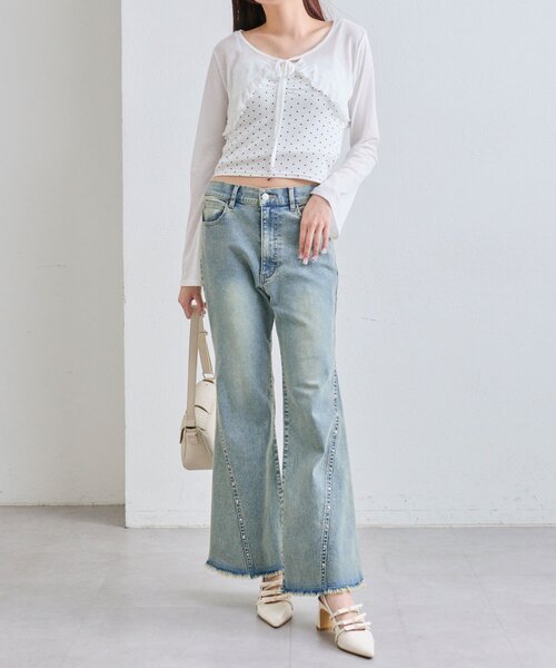 OLIVE des OLIVE（オリーブデオリーブ）の「【美シルエット/着痩せ】スタッズ付きストレッチデニムパンツ（デニムパンツ・レディース・ブルー/ブラック・SMALL/MEDIUM）」の18枚目の写真