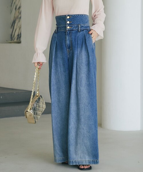 美品　人気色　ラブティックボンボン ハイウエストバギーデニムパンツ　38 美品 人気色 ラブティックボンボン ハイウエストバギーデニム