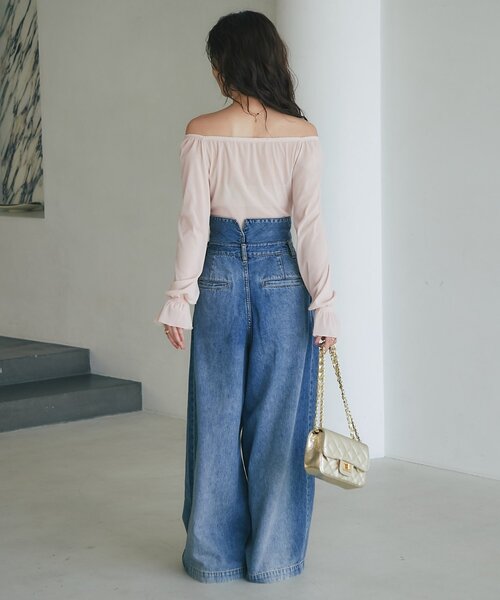 セール】【スタイルアップが叶う！】ハイウエストバギーデニムパンツ