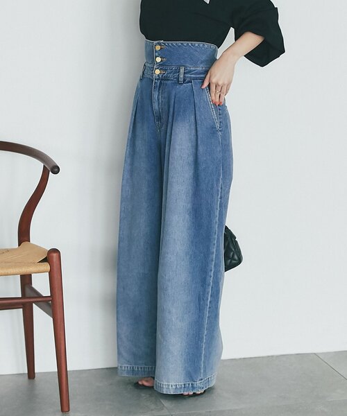 La boutique BonBon（ラブティックボンボン）の「【今すぐお届け！・スタイルアップ】ハイウエストバギーデニムパンツ（デニムパンツ・レディース・サックスブルー/ブルー・36/38/PS）」の15枚目の写真