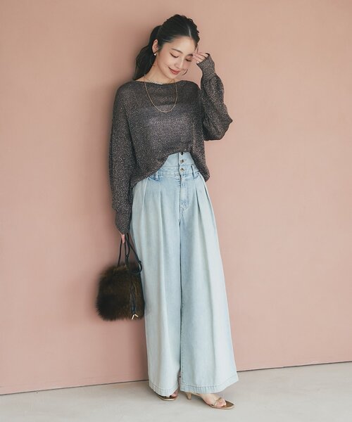 La boutique BonBon ハイウエストバギーデニムパンツ セール】【3サイズ展開】ハイウエストバギーデニムパンツ（デニム