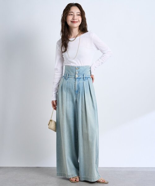 セール】【スタイルアップが叶う！】ハイウエストバギーデニムパンツ