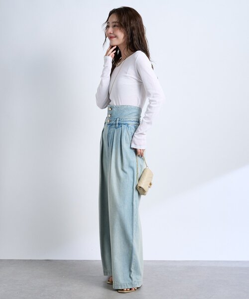 スタイルアップが叶う！】ハイウエストバギーデニムパンツ（デニム