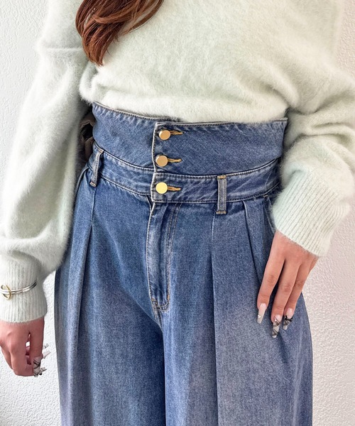 ラブティックボンボンハイウエストバギーデニムパンツ La boutique BonBon（ラブティックボンボン）の「【3サイズ展開