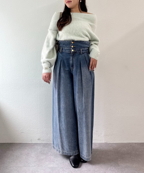スタイルアップが叶う！】ハイウエストバギーデニムパンツ（デニム