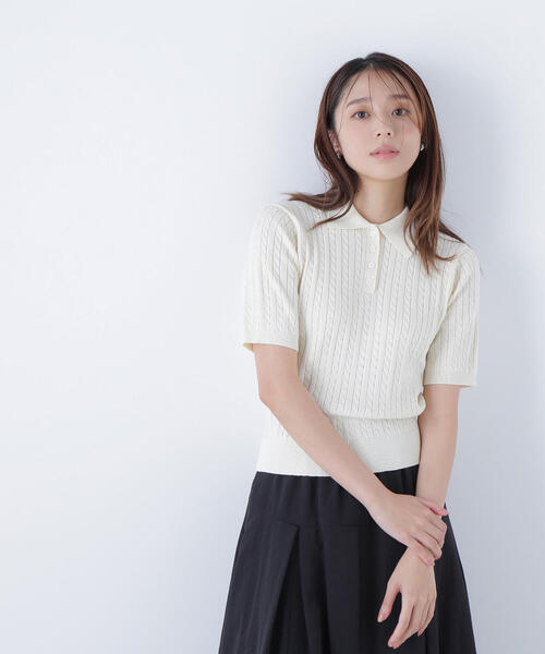 NATURAL BEAUTY BASIC（ナチュラルビューティーベーシック）の「◇ケーブルポロニット（ポロシャツ・レディース・レッド/ネイビー/イエロー/オフホワイト・FREE）」の17枚目の写真