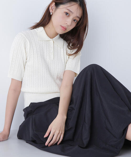 NATURAL BEAUTY BASIC（ナチュラルビューティーベーシック）の「◇ケーブルポロニット（ポロシャツ・レディース・レッド/ネイビー/イエロー/オフホワイト・FREE）」の19枚目の写真