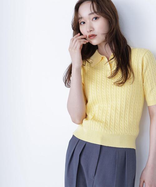 NATURAL BEAUTY BASIC(ナチュラルビューティーベーシック)の「◇ケーブルポロニット(ポロシャツ・レディース・レッド/ネイビー/イエロー/オフホワイト・FREE)」の11枚目の写真