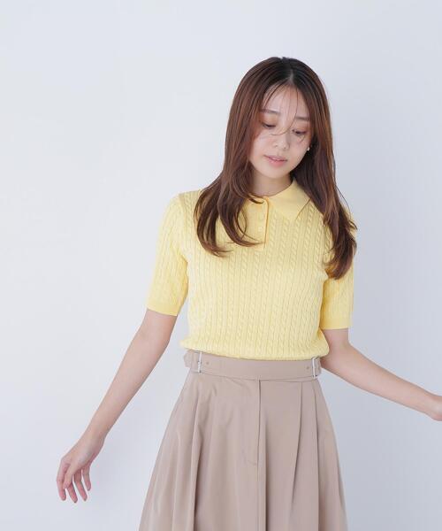 NATURAL BEAUTY BASIC(ナチュラルビューティーベーシック)の「◇ケーブルポロニット(ポロシャツ・レディース・レッド/ネイビー/イエロー/オフホワイト・FREE)」の13枚目の写真