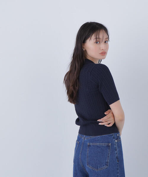 NATURAL BEAUTY BASIC（ナチュラルビューティーベーシック）の「◇ケーブルポロニット（ポロシャツ・レディース・レッド/ネイビー/イエロー/オフホワイト・FREE）」の7枚目の写真