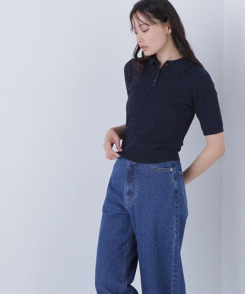 NATURAL BEAUTY BASIC（ナチュラルビューティーベーシック）の「◇ケーブルポロニット（ポロシャツ・レディース・レッド/ネイビー/イエロー/オフホワイト・FREE）」の9枚目の写真