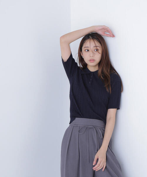 NATURAL BEAUTY BASIC（ナチュラルビューティーベーシック）の「◇ケーブルポロニット（ポロシャツ・レディース・レッド/ネイビー/イエロー/オフホワイト・FREE）」の11枚目の写真