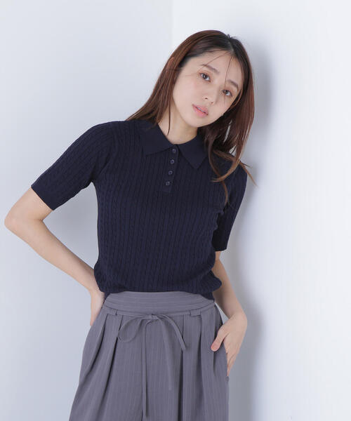 NATURAL BEAUTY BASIC（ナチュラルビューティーベーシック）の「◇ケーブルポロニット（ポロシャツ・レディース・レッド/ネイビー/イエロー/オフホワイト・FREE）」の13枚目の写真