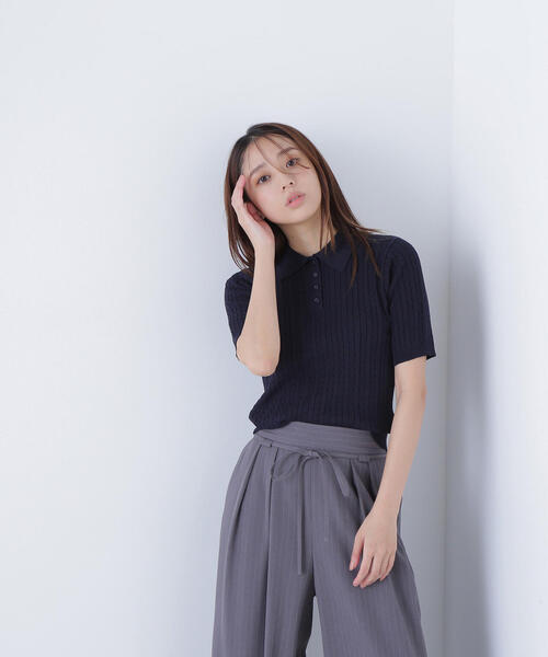 NATURAL BEAUTY BASIC（ナチュラルビューティーベーシック）の「◇ケーブルポロニット（ポロシャツ・レディース・レッド/ネイビー/イエロー/オフホワイト・FREE）」の15枚目の写真