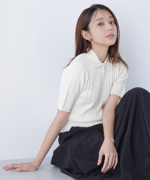 NATURAL BEAUTY BASIC（ナチュラルビューティーベーシック）の「◇ケーブルポロニット（ポロシャツ・レディース・レッド/ネイビー/イエロー/オフホワイト・FREE）」の2枚目の写真