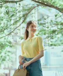 「NATURAL BEAUTY BASIC」 半袖ブラウス MEDIUM イエロー レディース ボウタイ風半袖ブラウス(504617797) | エヌナチュラルビューティ