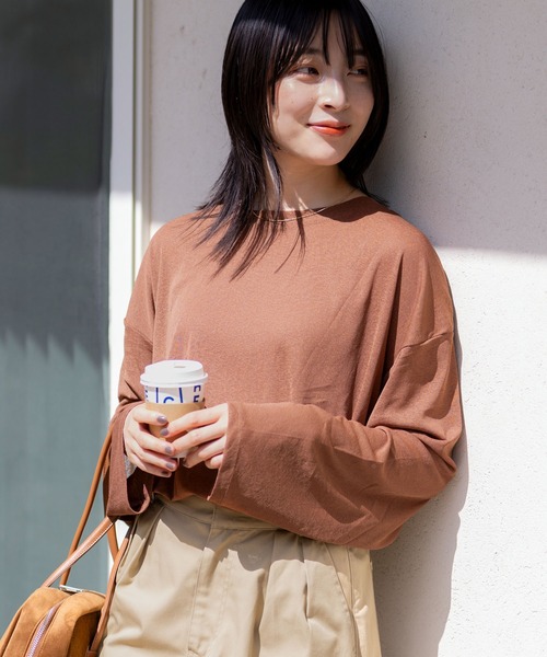 THE CRAFT CREW PRODUCTS(ザクラフトクループロダクツ)の「マルチファンクショナル スラブシアーロングスリーブTシャツ【THE CRAFT CREW PRODUCTS】(Tシャツ/カットソー・レディース・グレー/ブラック/モカ/ホワイト/ブラウン/ピンク・FREE)」の1枚目の写真