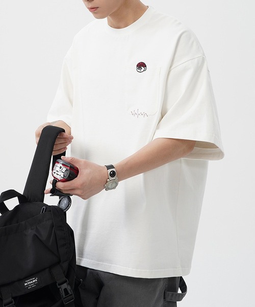 SETUP7（セットアップセブン）の「【SETUP7】ワンポイント 刺繍  オーバーサイズＴシャツ タウンユース/ストリート/アウトドア/古着MIX/ワンマイルウェア　KNF144（Tシャツ/カットソー・メンズ・ホワイト/ネイビー/ブラック/ブラウン・L/XL）」の7枚目の写真