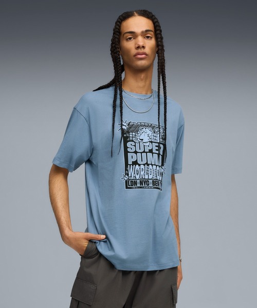 PUMA(プーマ)の「PUMA プーマ メンズ グラフィック スーパー プーマ ワールド ツアー リラッ(Tシャツ/カットソー・メンズ・ホワイト/ブラック/サックスブルー・LARGE/MEDIUM/XX-LARGE/X-LARGE/SMALL)」の3枚目の写真