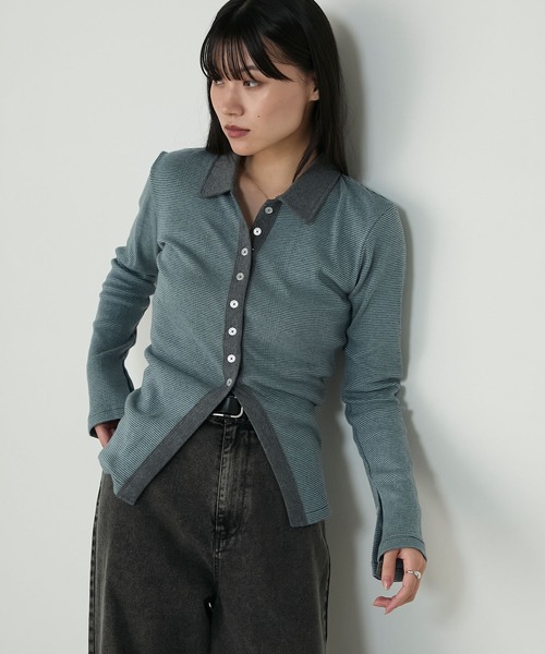 MILLER（ミラー）の「【forksy.】【Robert P. Miller/ロバート ピー ミラー】ミジンボーダー ボタンアップ襟付きカーディガン（カーディガン/ボレロ・レディース・レッド系/ブラウン系/グレー系・FREE）」の5枚目の写真