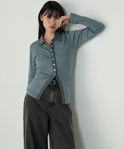 MILLER（ミラー）の「【forksy.】【Robert P. Miller/ロバート ピー ミラー】ミジンボーダー ボタンアップ襟付きカーディガン（カーディガン/ボレロ・レディース・レッド系/ブラウン系/グレー系・FREE）」の6枚目の写真