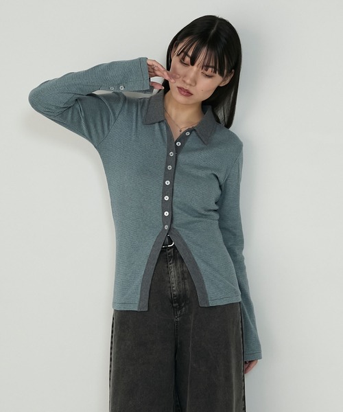 MILLER（ミラー）の「【forksy.】【Robert P. Miller/ロバート ピー ミラー】ミジンボーダー ボタンアップ襟付きカーディガン（カーディガン/ボレロ・レディース・レッド系/ブラウン系/グレー系・FREE）」の8枚目の写真