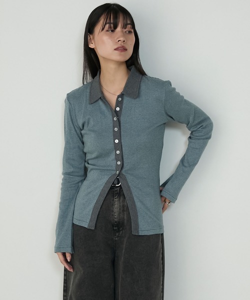 MILLER（ミラー）の「【forksy.】【Robert P. Miller/ロバート ピー ミラー】ミジンボーダー ボタンアップ襟付きカーディガン（カーディガン/ボレロ・レディース・レッド系/ブラウン系/グレー系・FREE）」の9枚目の写真