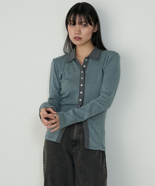 Sheller ボタン付きカーディガン sheller バイカラーカーディガン
