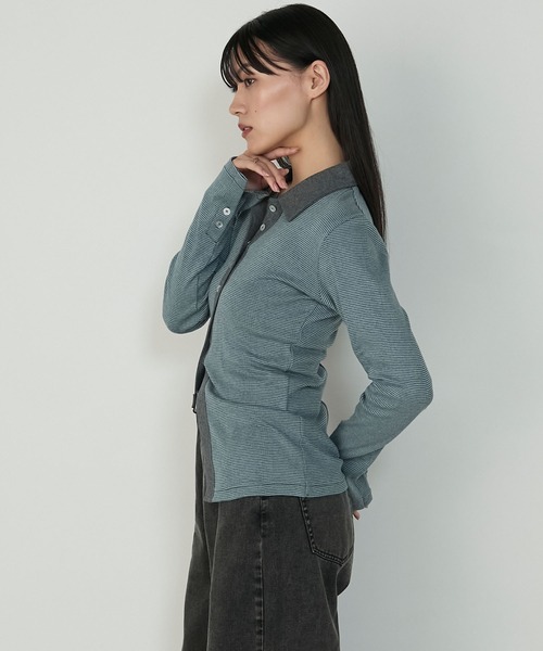 MILLER（ミラー）の「【forksy.】【Robert P. Miller/ロバート ピー ミラー】ミジンボーダー ボタンアップ襟付きカーディガン（カーディガン/ボレロ・レディース・レッド系/ブラウン系/グレー系・FREE）」の11枚目の写真