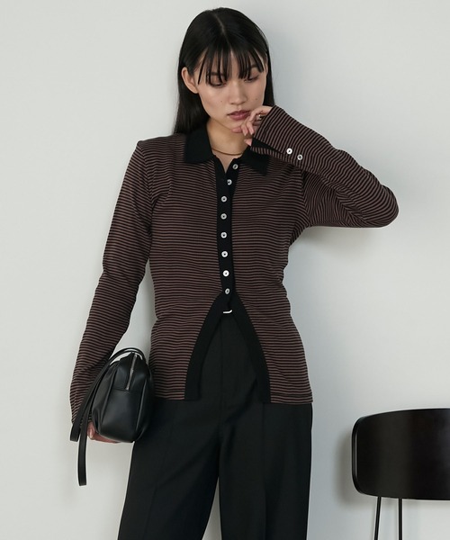 MILLER（ミラー）の「【forksy.】【Robert P. Miller/ロバート ピー ミラー】ミジンボーダー ボタンアップ襟付きカーディガン（カーディガン/ボレロ・レディース・レッド系/ブラウン系/グレー系・FREE）」の15枚目の写真