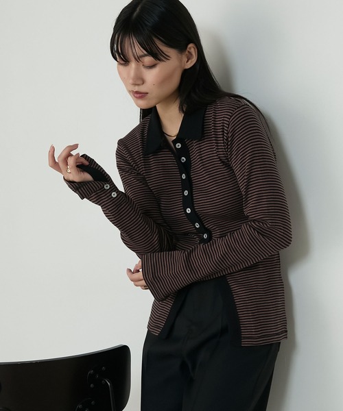 MILLER（ミラー）の「【forksy.】【Robert P. Miller/ロバート ピー ミラー】ミジンボーダー ボタンアップ襟付きカーディガン（カーディガン/ボレロ・レディース・レッド系/ブラウン系/グレー系・FREE）」の16枚目の写真