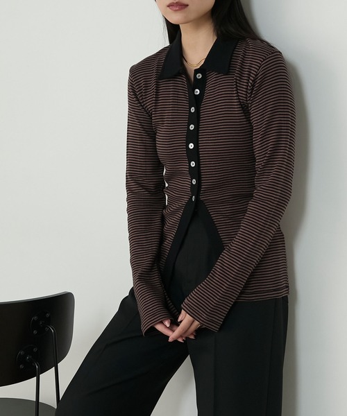 MILLER（ミラー）の「【forksy.】【Robert P. Miller/ロバート ピー ミラー】ミジンボーダー ボタンアップ襟付きカーディガン（カーディガン/ボレロ・レディース・レッド系/ブラウン系/グレー系・FREE）」の18枚目の写真