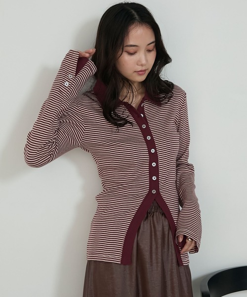MILLER（ミラー）の「【forksy.】【Robert P. Miller/ロバート ピー ミラー】ミジンボーダー ボタンアップ襟付きカーディガン（カーディガン/ボレロ・レディース・レッド系/ブラウン系/グレー系・FREE）」の22枚目の写真