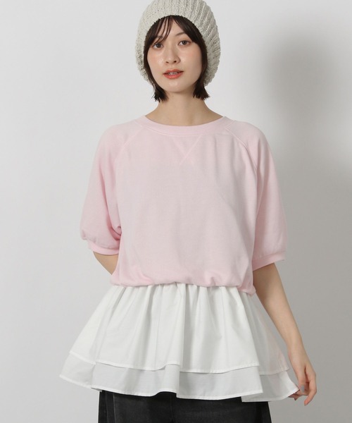 LAKOLE（ラコレ）の「ミニ裏毛レイヤードプルオーバー6分袖 / 588956（Tシャツ/カットソー・レディース・グレー/ピンク/チャコール・FREE）」の3枚目の写真