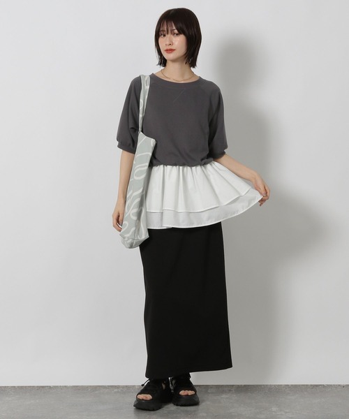 LAKOLE（ラコレ）の「ミニ裏毛レイヤードプルオーバー6分袖 / 588956（Tシャツ/カットソー・レディース・グレー/ピンク/チャコール・FREE）」の10枚目の写真