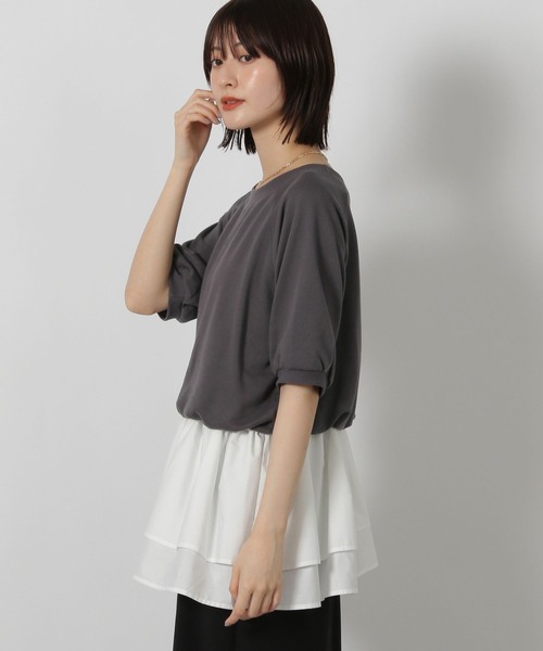 LAKOLE（ラコレ）の「ミニ裏毛レイヤードプルオーバー6分袖 / 588956（Tシャツ/カットソー・レディース・グレー/ピンク/チャコール・FREE）」の13枚目の写真