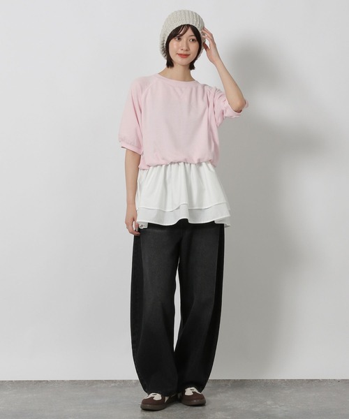 LAKOLE（ラコレ）の「ミニ裏毛レイヤードプルオーバー6分袖 / 588956（Tシャツ/カットソー・レディース・グレー/ピンク/チャコール・FREE）」の15枚目の写真