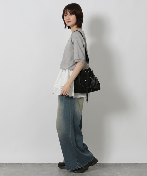 LAKOLE（ラコレ）の「ミニ裏毛レイヤードプルオーバー6分袖 / 588956（Tシャツ/カットソー・レディース・グレー/ピンク/チャコール・FREE）」の5枚目の写真